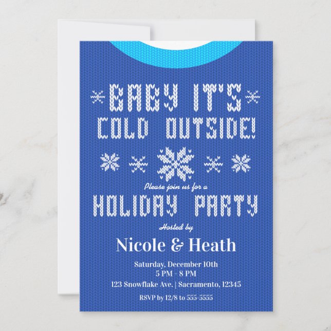 Invitation Bébé il fait froid à l'extérieur Sweater bleu Fête (Devant)
