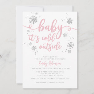 Invitation Bébé Il fait froid Baby shower rose Fille de Feu