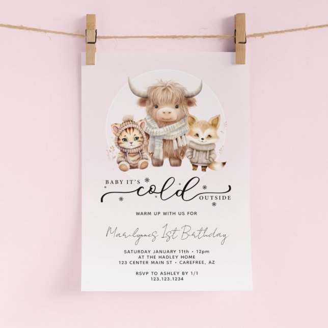 Invitation Bébé il fait froid dehors 1er anniversaire fille (Créateur téléchargé)