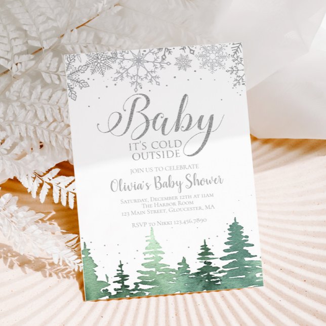 Invitation Bébé il fait froid dehors Arbres d'hiver (Créateur téléchargé)