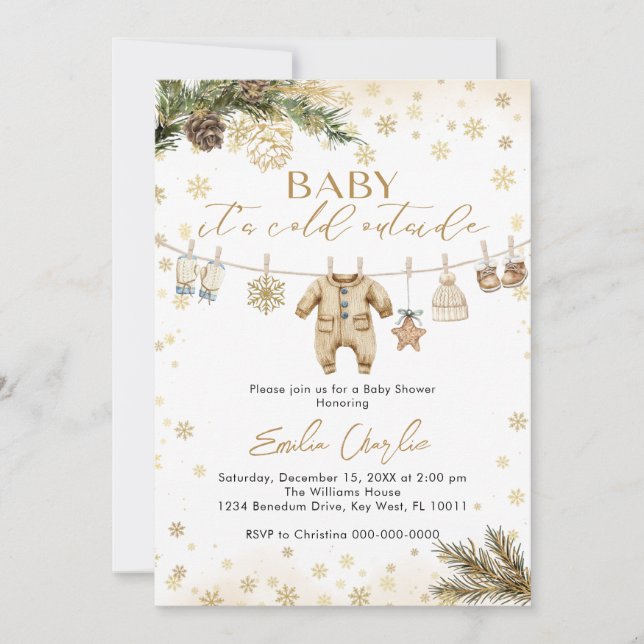 Invitation Bébé il fait froid dehors Baby Shower (Devant)