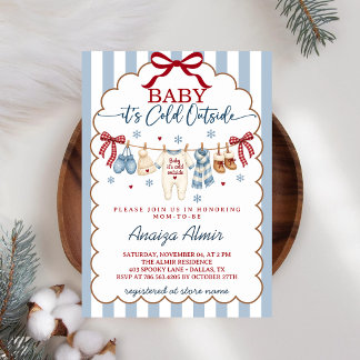 Invitation Bébé, il fait froid dehors, Baby Shower Bleu Hiver