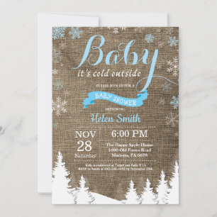 Invitation Bébé il fait froid dehors Baby Shower Bleu Hiver G