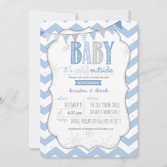 Invitation Bébé Il fait froid dehors Baby shower bleu Invitat (Devant)