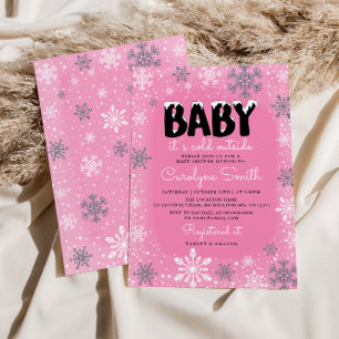 Invitation Bébé Il fait froid dehors Baby shower fille rose