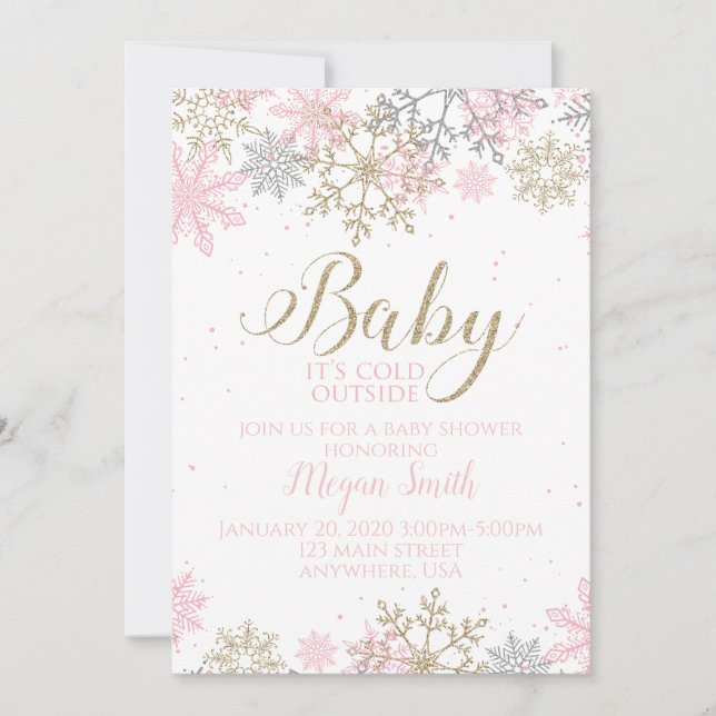 Invitation Bébé il fait froid dehors Baby Shower flocon de ne (Devant)