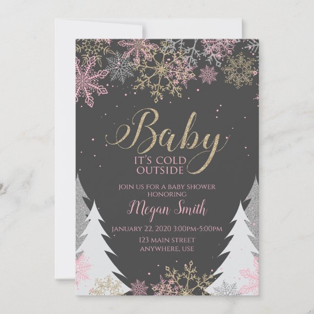 Invitation Bébé il fait froid dehors Baby Shower flocon de ne (Devant)