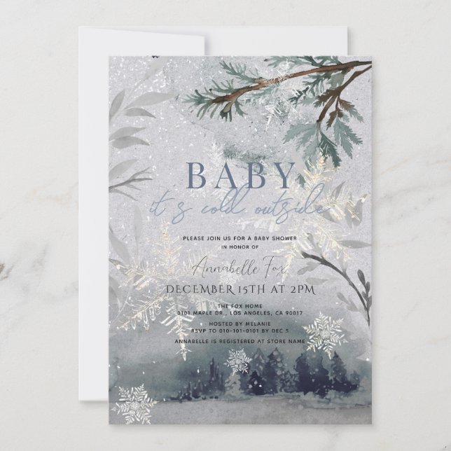 Invitation Bébé il fait froid dehors Baby Shower Forêt d'hive (Devant)