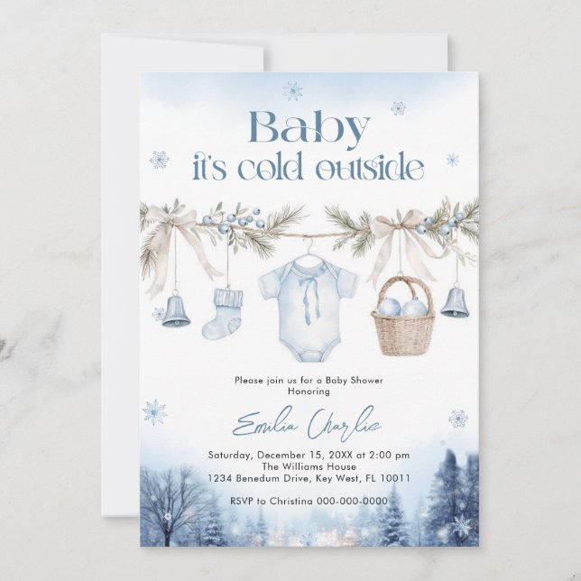 Invitation Bébé il fait froid dehors Baby Shower garçon (Devant)