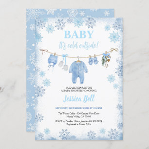 Invitation Bébé Il fait froid dehors Baby shower garçon Bleu 