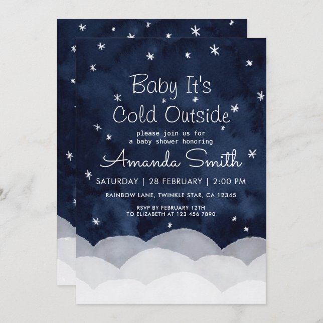 Invitation Bébé Il fait froid dehors Baby shower lunaire (Devant / Derrière)
