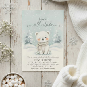 Invitation Bébé, il fait froid dehors, Baby Shower ours polai