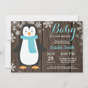 Invitation Bébé il fait froid dehors Baby Shower Pingouin Rus