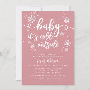 Invitation Bébé Il fait froid dehors Baby shower rose fille