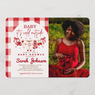 Invitation Bébé, il fait froid dehors, Baby Shower Rouge Hive