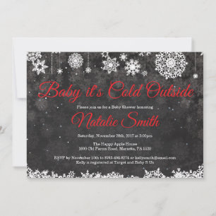 Invitation Bébé il fait froid dehors Baby Shower Rouge Hiver