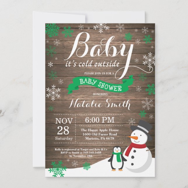 Invitation Bébé il fait froid dehors Baby Shower Rustique d'H (Devant)