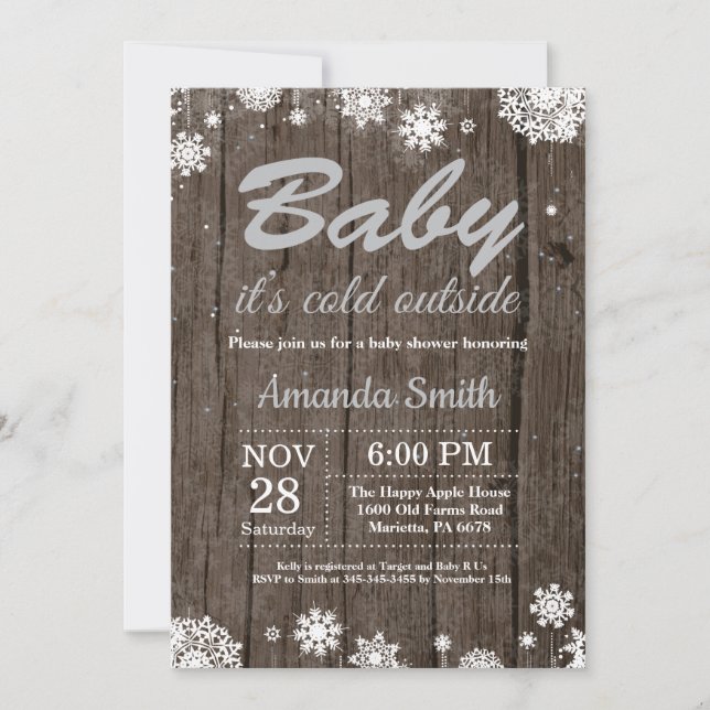 Invitation Bébé il fait froid dehors Baby Shower rustique d'h (Devant)