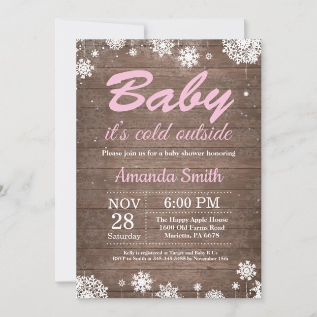 Invitation Bébé il fait froid dehors Baby Shower Rustique d'H (Devant)