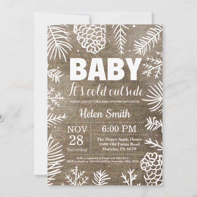 Invitation Bébé il fait froid dehors Baby Shower rustique d'h (Devant)