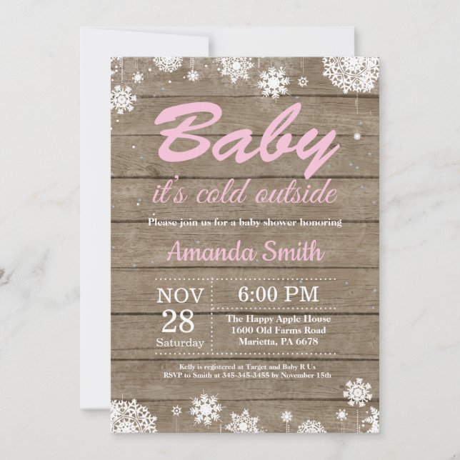 Invitation Bébé il fait froid dehors Baby Shower Rustique d'H (Devant)