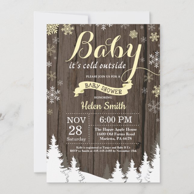 Invitation Bébé il fait froid dehors Baby Shower rustique d'h (Devant)