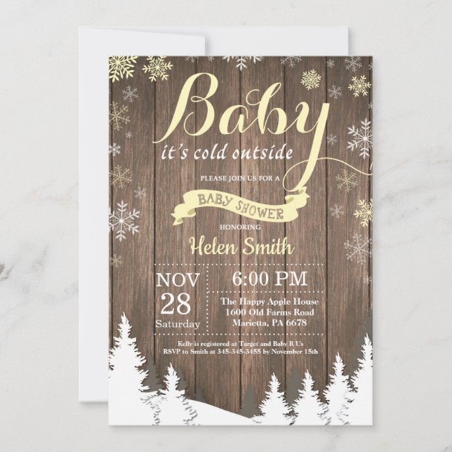Invitation Bébé il fait froid dehors Baby Shower rustique d'h (Devant)