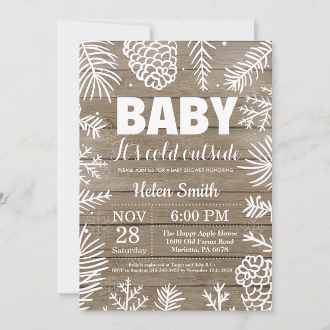 Invitation Bébé il fait froid dehors Baby Shower rustique d'h (Devant)