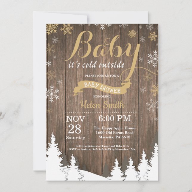 Invitation Bébé il fait froid dehors Baby Shower rustique d'h (Devant)