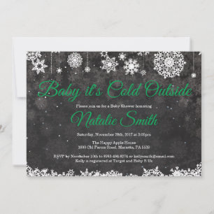 Invitation Bébé il fait froid dehors Baby Shower Vert d'hiver