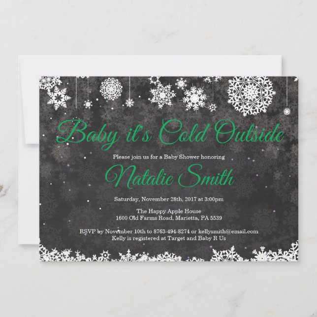 Invitation Bébé il fait froid dehors Baby Shower Vert d'hiver (Devant)