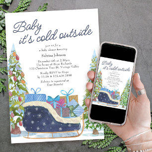 Invitation Bébé il fait froid dehors Baby Shower vintage traî