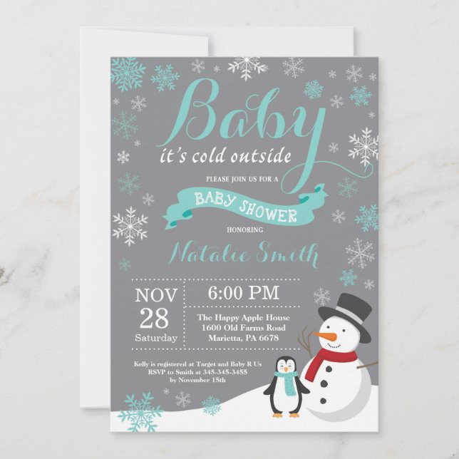Invitation Bébé il fait froid dehors Bain de bébé d'hiver Aqu (Devant)