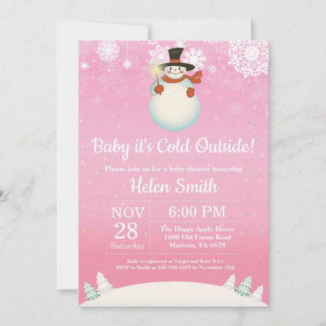 Invitation Bébé il fait froid dehors Baptême de bébé bonhomme (Devant)