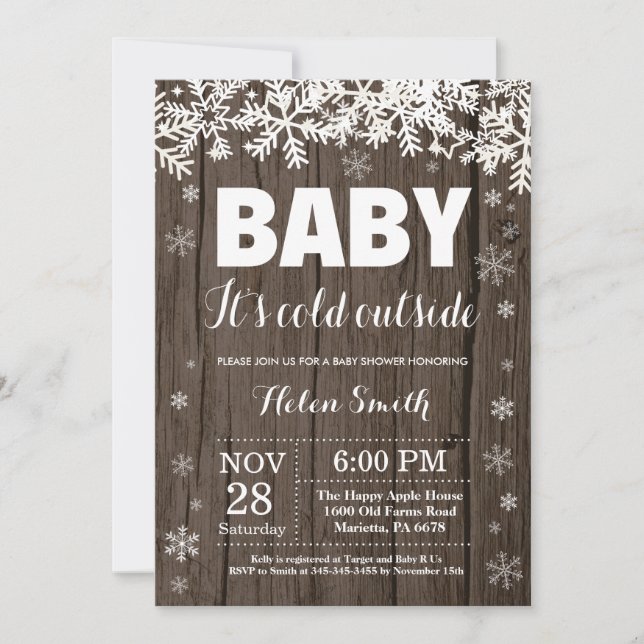 Invitation Bébé il fait froid dehors Baptême de bébé flocon d (Devant)
