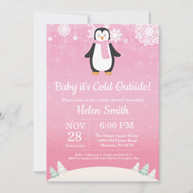 Invitation Bébé il fait froid dehors Bébé pingouin hiver Show (Devant)