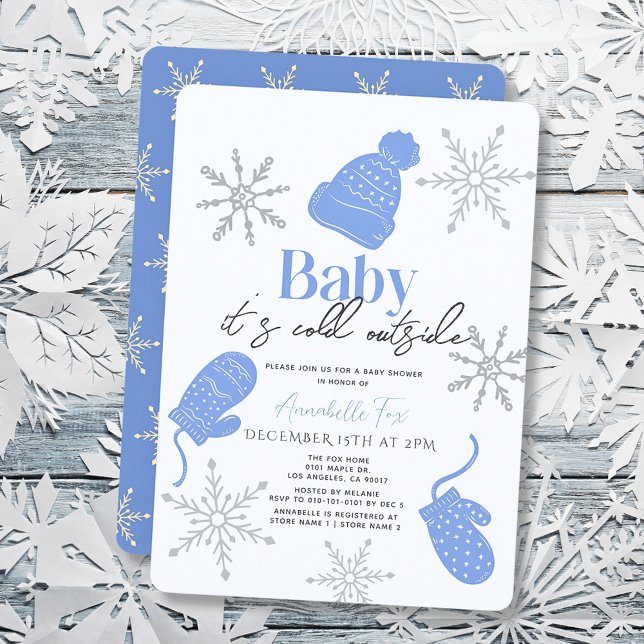 Invitation Bébé Il fait froid dehors Bleu Baby shower garçon  (Créateur téléchargé)