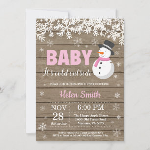 Invitation Bébé il fait froid dehors Bonhomme de neige Fille