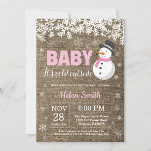 Invitation Bébé il fait froid dehors Bonhomme de neige Fille