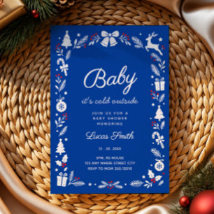 Invitation Bébé il fait froid dehors douche bébé hiver bleu