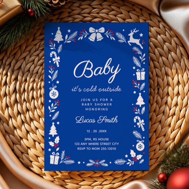 Invitation Bébé il fait froid dehors douche bébé hiver bleu  (Créateur téléchargé)
