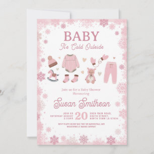Invitation Bébé Il fait froid dehors Douche rose fille hiver