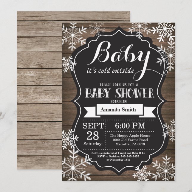 Invitation Bébé il fait froid dehors Fête bébé hiver (Devant / Derrière)