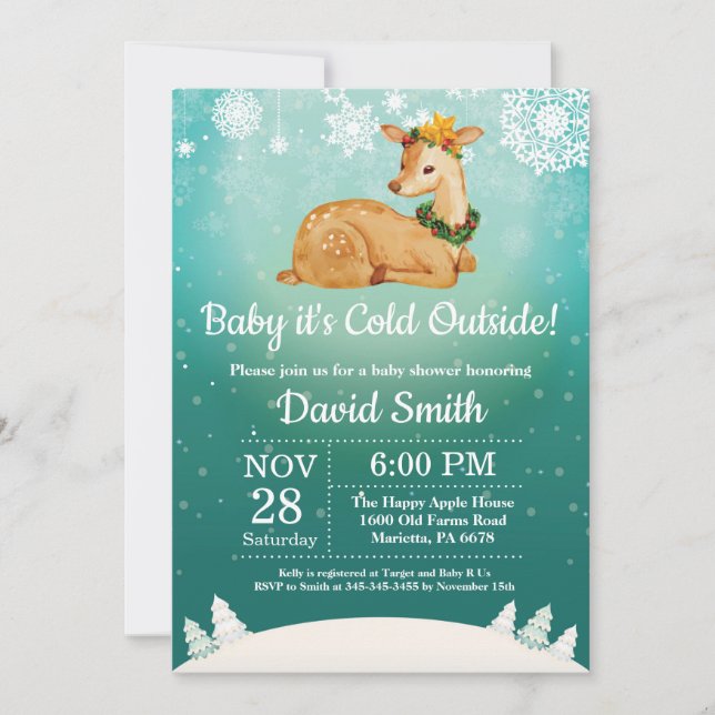 Invitation Bébé il fait froid dehors Fête de bébé Cerf d'hive (Devant)