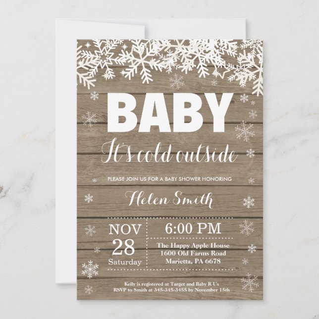 Invitation Bébé il fait froid dehors Fête de bébé flocon de n (Devant)