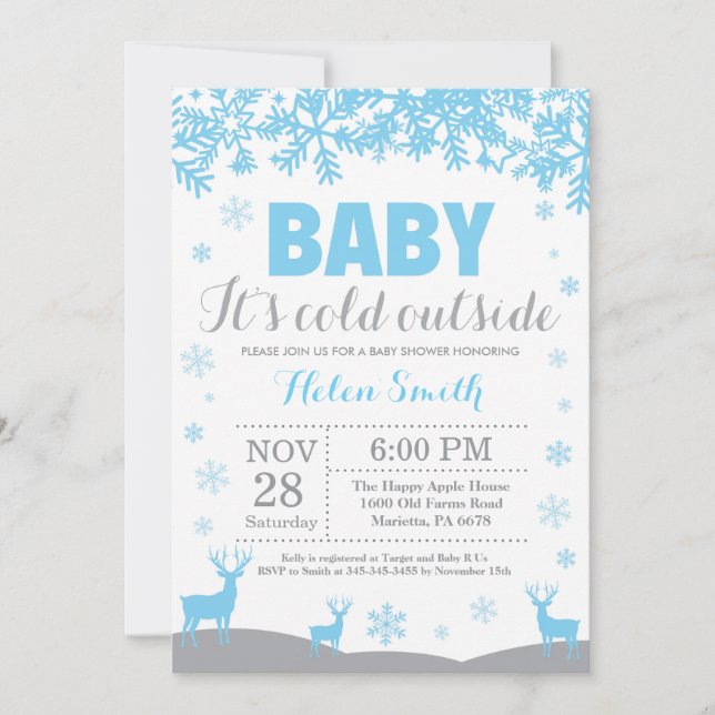 Invitation Bébé il fait froid dehors Fête de bébé garçon Cerf (Devant)