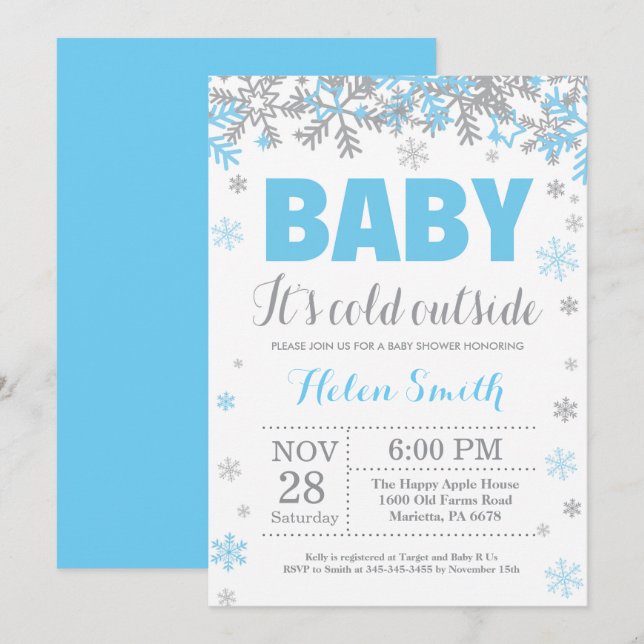 Invitation Bébé il fait froid dehors Fête de bébé garçon d'hi (Devant / Derrière)