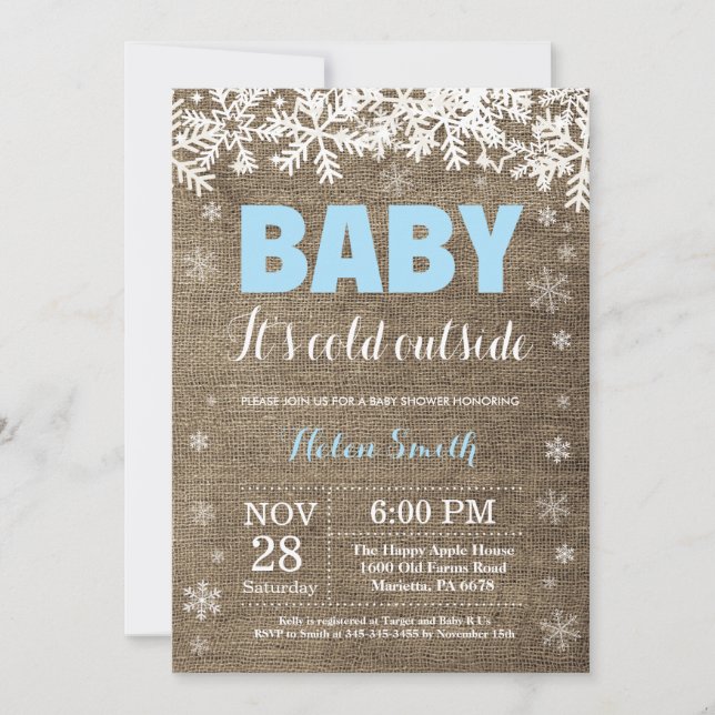 Invitation Bébé il fait froid dehors Fête de bébé garçon d'hi (Devant)