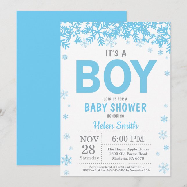 Invitation Bébé il fait froid dehors Fête de bébé garçon d'hi (Devant / Derrière)