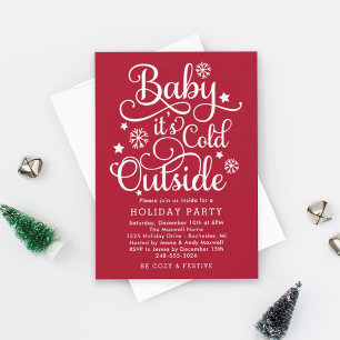 Invitation Bébé, il fait froid dehors, fête de Noël en rouge